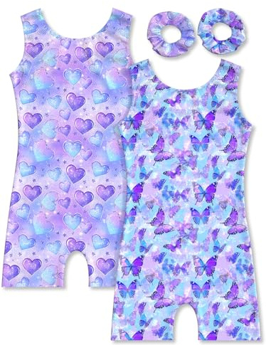 MOLLDAN Gymnastics Leotard for Girls Dance Biketard Unitards 2 Pack Tumbling Outfits for Kids(DC0602-01-8Y)