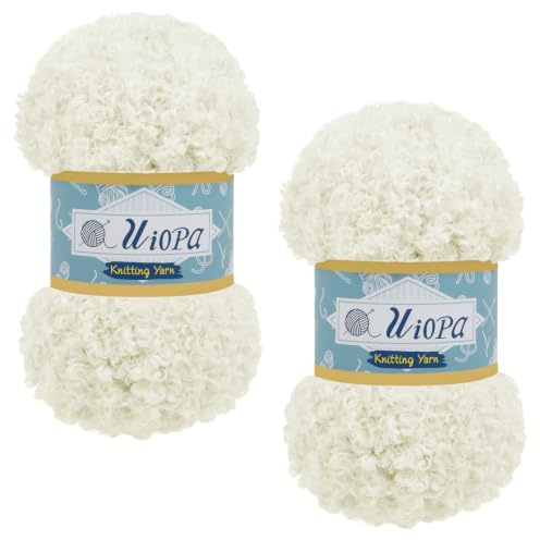 Uiopa Flauschige Wolle zum Häkeln 2 x 100g Fellwolle Fransengarn Häkelwolle Flauschig Plüschgarn für Häkeln Stricken Schals Hüte Taschen Hausschuhe DIY-Handwerk (Creme-Weiß)