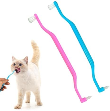 NHBETYS 2 Pack Double-Sided Cat & Dog Toothbrush, Ergonomic Design with Micro Brush Head for Effective Oral Care, Cat Dental Care Supplies Pet Dental Cleaning Tool