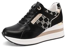 QUEEN HELENA Sneakers Platform Scarpe da Ginnastica Alte Casual Donna X32-22 (Nero, Sistema Taglie Calzature EU, Adulto, Donna, Numero, Media, 39)