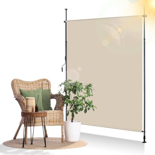 Jaxguom Store vertical extérieur à pince - 150 x 270 cm - Extensible - Store vertical avec manivelle - Sans perçage - Brise-vue de balcon et protection contre le vent - Pour jardin et terrasse