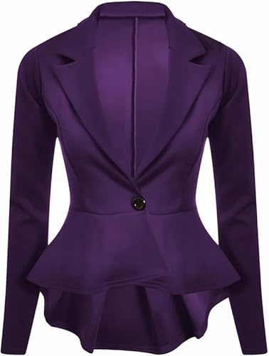 R&N FASHIONS Ladies Slim Fit Long Sleeve Peplum Frill Blazer Jacket Coat with Cropped Design, Stretch Fabric and Elegant Tailoring for Office or Evening Wear