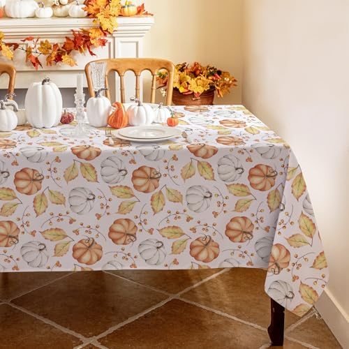 Romanstile Herbst Tischdecke Abwaschbar 140x180 cm mit Kürbis,Ahornblatt Outdoor Tischdecken Wasserabweisende Gartentischdecke Rechteckig Tischtuch Modern Deko für Geburtstag Party Camping Halloween
