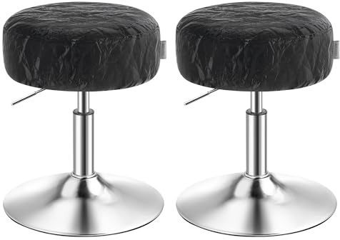 VASAGLE Schminkhocker 2er Set, höhenverstellbar, 360° drehbar, PU | Schminkstuhl, Sitzhocker, dicke Polsterung, für Schlafzimmer, Küche, Esszimmer, modern, tintenschwarz, ZH2504014
