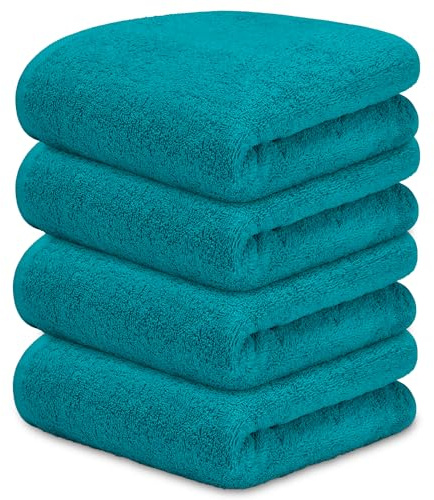DECASATEXTIL Set 4 Asciugamani Bagno Viso 50x100 cm – 100% Cotone 450 GSM – Morbidi e Assorbenti – Ideali per Bagno, Palestra, Ospiti, Viaggio – Colore Oceano