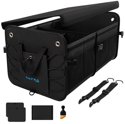 Nafra Home Organizador de Maletero para Coche y SUV – Plegable con Tapa Firme, Base Antideslizante, Separadores Modulares, Bolsillos y Sistema de Fijación