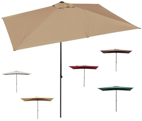 IMUNKT Demi-Parasol Rectangulaire Parasol Mural De Balcon 200x100cm 250x130cm, Réglable en Hauteur, pour Jardin Terrasse Café(Khaki,200x100cm/6.5x3ft)