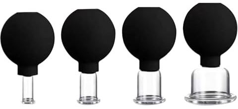 4Pcs Facial Cupping Set, Vacuum Suction Cup Glass Silicone for Beauty Body Face Massager and Sore Muscles