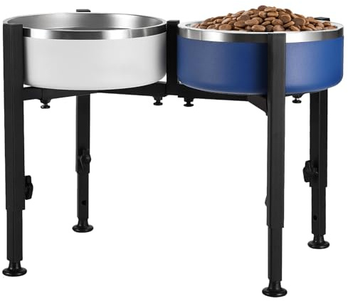 Comedero para perros elevado, 4 alturas ajustables, comedero elevado, ofrece espacio para 2 comederos de 15 a 28 cm para perros de metal para mascotas medianas y grandes, estable y antideslizante
