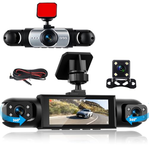 GOHHDL 4 Canaux Dashcam Voiture Avant Arrière, 360 Degrés Dash cam 3 Pouces avec Vision Nocturne 8 IR, Vidéo en Boucle, Aide au Stationnement