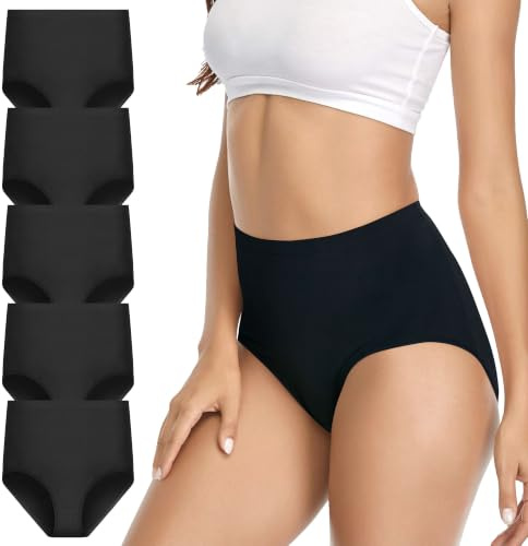 Uizuooy Culottes Femme Coton Taille Haute Élastique Doux Respirant Culotte Ventre Plat Extensibles Culotte Haute Femme Culotte Menstruelle Lot de 5