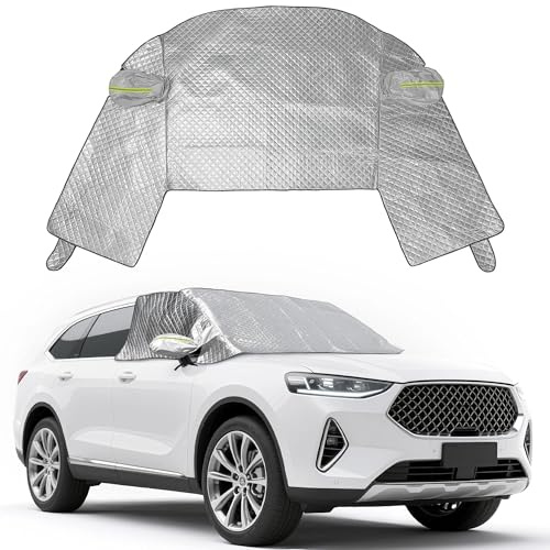 Deecam Windshield Cover for Car, Car Windshield Sun & Dust Cover with 4 Layers Protection, Car Window Covers with Extra Coverage, Reflective Strip, Fits Most Cars, SUVs All Season Protection