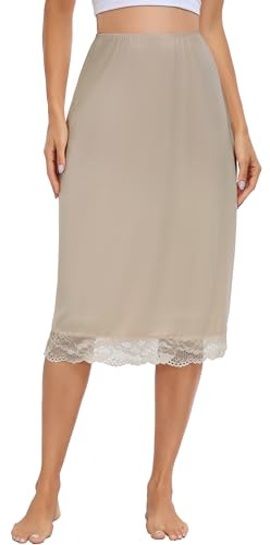 Sopesil Enaguas Largas para Mujer Modal Falda Lencería Ropa Interior Elástica Mujer Combinación para Vestidos Suave Cómodo, Marrón Oscuro, L