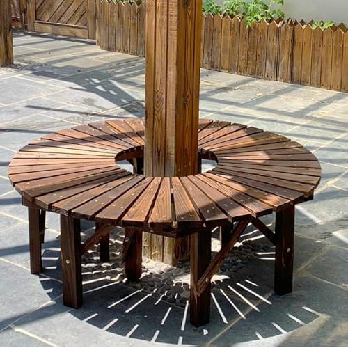 Baumbank Aus Massivem Holz, Umlaufende, Gebogene Bank, Halbrunde Außenbank Mit 290 Kg Tragkraft for Den Garten, Halbrunde Gartenbank for Hof, Veranda, Rasen, Terrasse(Half Round)