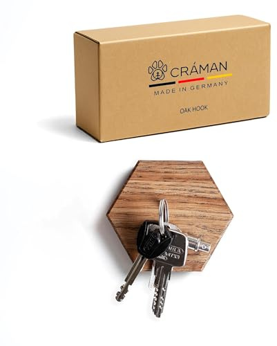 Craman Magnetisk nyckelhållare ek, hexagonform, knivhållare trä, kubearrangör, väggmagnet, Tyskland