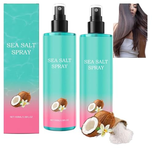 Spray au sel marin pour cheveux hommes et femmes, à base de sel marin, spray texturisant et volumateur à l'eau salée pour des ondulations naturelles et effet plage, léger et non gras (2pcs)