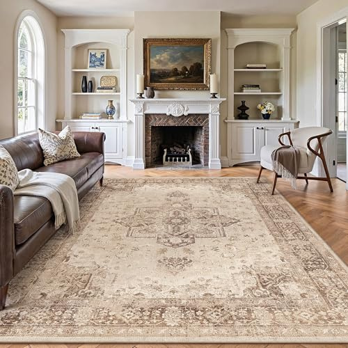 PureCozy Vintage Vardagsrum Matta 200x300cm Stor Brun Sovrumsmatta Tvättbar Halkfri Mattor Kort Lugg Carpet Matsal Kontor Barnrum Rug Inomhusbruk Golvmatta