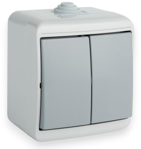 Interrupteur à bascule double IP44, 10 A, 230 V, double interrupteur à bascule, interrupteur va-et-vient avec bascule, interrupteur anti-poussière, interrupteur de contrôle à bascule pour pièces