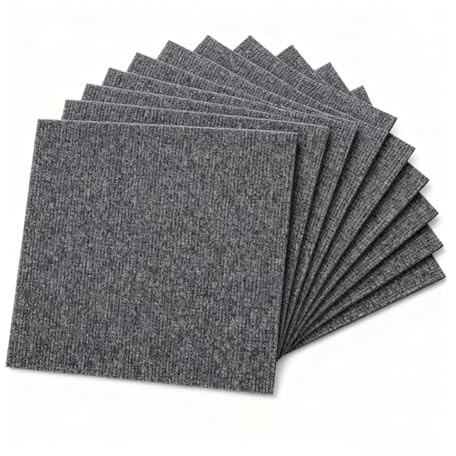 Teppichfliesen Selbstklebend 30x30cm, 10 Stück Teppichboden 0.9m² Teppich Fliesen, Selbstklebend Teppichboden für Büro, Wohnzimmer, Balkon, Wohnung, Gewerbe (Dunkelgrau)