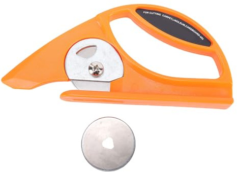 Fockety Cortador Giratorio, Cortador de Plástico con Hoja de Acero Inoxidable de 45 Mm con Ergonómico y Base Resistente, para Alfombras, Tela, Papel Tapiz, Cartón y Cuero