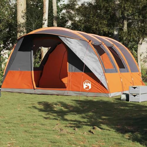 Tunnelzelt 5 Personen Grau und Orange, Wasserdichtes Campingzelt mit PU-Beschichtung, 486x320x210cm Outdoor Ausrüstung für Familien, Leicht & Tragbar für Abenteuer