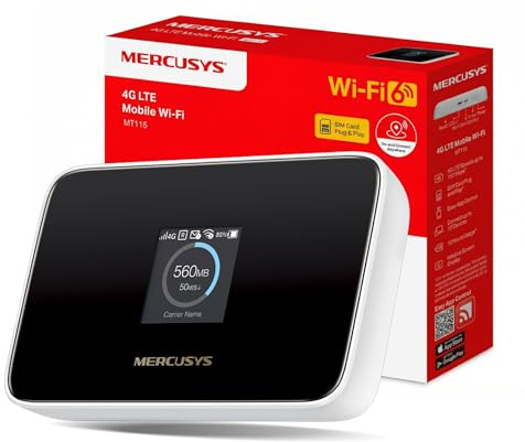 MERCUSYS MT115 4G LTE Mobile Portable WiFi Router, AX300 WiFi 6, TP-Link 4G Router With Sim Slot, Mesh Extender Add-On, Portable Travel MiFi, Up to 10 Devices, 2400mAh Battery, App Control