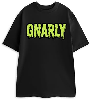 Show Me The Merch Womens Black Gnarly Graphic Tee | Crew Neck Short Sleeve Top | Cartoon Streetwear Print T-Shirt | Unisex Branding Merchandise