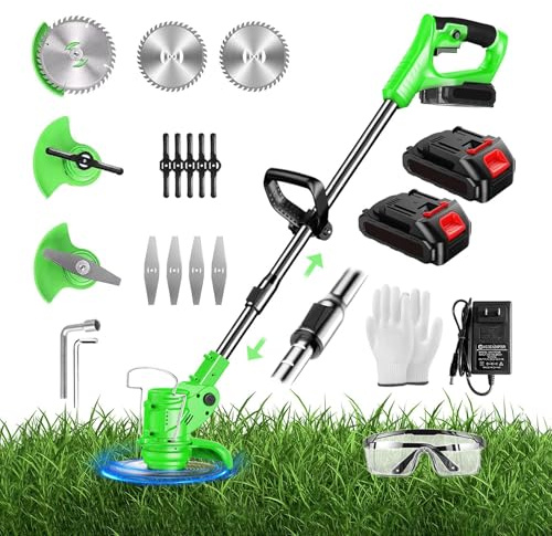 Désherbeur électrique, désherbant sans Fil avec Lame sans Fil, débroussailleuse réglable en Hauteur, alimenté par Batterie, adapté à la pelouse du Jardin de la Cour Green