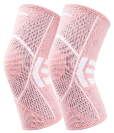 MitButy Ginocchiera Ortopedica Donna, Supporto Compressivo con Grip in Silicone Antiscivolo, Fascia per Ginocchio Sportiva per Corsa, Fitness, Palestra, Camminata e Attività Quotidiane, Rosa, 1 Paio