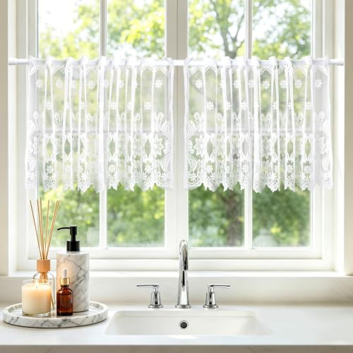 4er Bistrogardine Kurzstores Küchengardinen Scheibengardine 150x50cm | mit Stangendurchzug Modern für Wohnzimmer Küche（Weiß Halbtransparent）