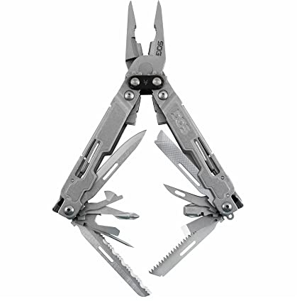 SOG PowerAccess Deluxe All-Around Heavy Duty Stainless Steel Multi-Tool w/Nylon Sheath, Two Knife Blades, Can & Bottle Opener, Stone Wash