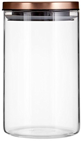 Premier Housewares Freska Rose Gold Lid Storage Jar Glass 950 ml, Glass, PP Polypropylene, Silicone, Pewter, 10 x 10 x 16 cm