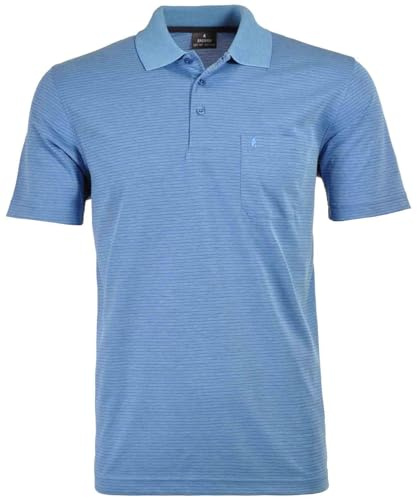 Ragman Herren Softknit-Polo fein gestreift,Aqua,XL