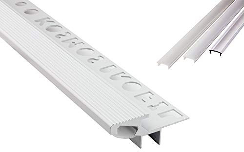 tktrading24 T-40 20° LED Alu Fliesenprofil Treppenprofil Stufen 10mm weiss 1m klar