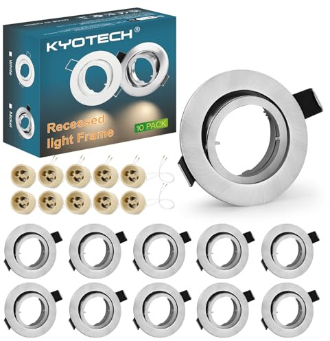 KYOTECH Infälld ram infälld strålkastare uppsättning av 10 ramar vit vridbar LED spot infälld ram runda infällda lampor ram för halogen belysningsmedel LED-modul GU10 MR16 inklusive GU10-sockel