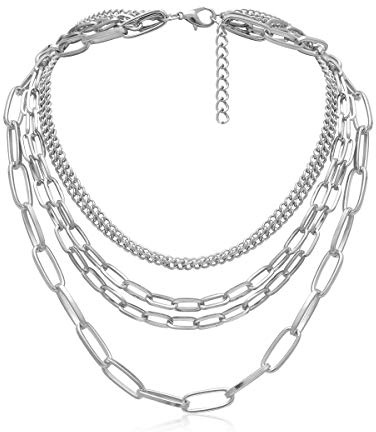 Layered Necklaces for women 18 Inch Paperclip Chain Silver Tone Choker Necklace Chains Punk Jewelry (Silver 5-layer Chains)