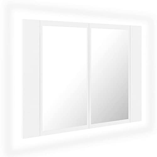 vidaXL LED Bad Spiegelschrank Badezimmerspiegel Badspiegel Spiegel Badschrank Badezimmerschrank Hängeschrank Wandschrank Weiß 60x12x45cm Acryl