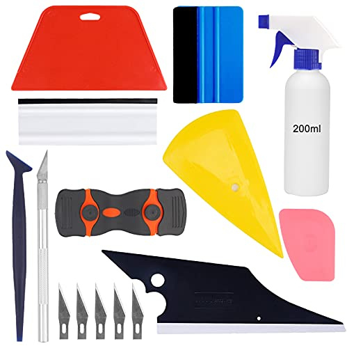 Trabulate Car Window Tint Kit, 10 Pcs Window Film Complete Installation Kit Vinyl Wrap Application Tool Kit Professional Window Tint Tools, Yellow,orange,blue,red,pink,black