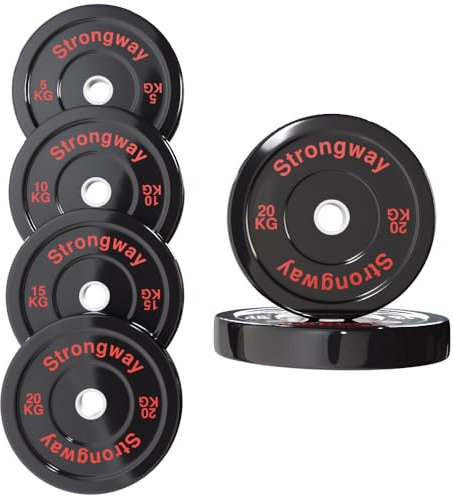 Strongway® Olympic Bumper Weight Plates (5KG 10KG 20KG) Discs for Barbell - 2 Inch (2) / 50mm Hole - Weight Lifting Workout for Home Gym Fitness Men Women (70KG SET (2 X 20KG + 2 X 10KG + 2 X 5KG))