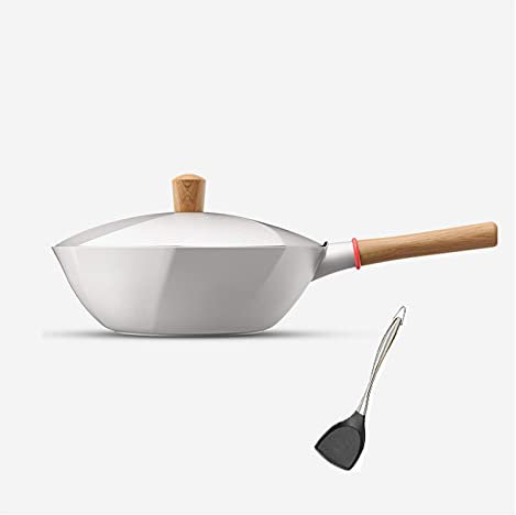 ZXFDMSWJ Wok Pan Wok Antiadherente, Olla Octogonal Wok de inducción Antiadherente, sin hollín, sin adherencia, sin Revestimiento, sin óxido, Apto para Wok de Humo Universal no aceitoso, 30 cm Wok Pan