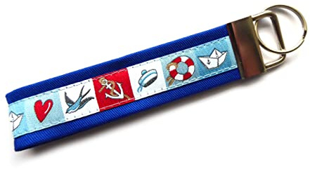 Schlüsselanhänger Schlüsselband Matrosen Ahoi Schwalbe Anker Herz aus Baumwollstoff und Webband