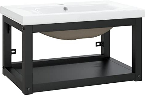 vidaXL Cadre de lavabo de Salle de Bain Vasque à encastrer Noir Fer, Cadre de lavabo, Meuble de Salle de Bain, Cadre Console de Salle de Bain