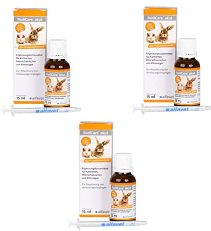 alfavet RodiCare akut | 3er Pack | 3 x 15 ml | Ergänzungsfuttermittel für Kaninchen, Meerschweinchen und Kleinnager | Zur Unterstützung der Verdauung | Ohne Zuckerzusatz