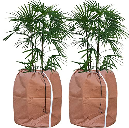 Tesmotor Thermo Topfschutz, Topfpflanzen Schutzbeutel für Pflanzen, Winter Topfschutz mit Zugband 2 Stück - 70 x 65 cm