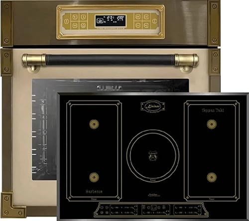 Kaiser Herdset EH 6726 ElfAD + KCT 7797 FI Em, Retro Einbau Backofen 80L, Elektro Backofenset – 11 Betriebsfunktionen + Retro Einbau Induktions Kochfeld 77 cm, Schwarzes Glas mit Facette