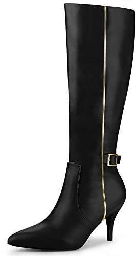 Allegra K Bottes hautes à talon aiguille et bout pointu pour femmes Noir 40