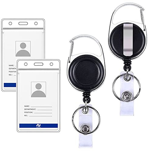 Schlüssel JoJo Ausweise 2Pcs, Langer 65CM Einziehbarer Ausweishalter und Transparentem Ausweishalter, Ausziehbar Schlüsselkarten ID Card Holder Schlüsselanhänger für Ausweishülle Ausweishalter