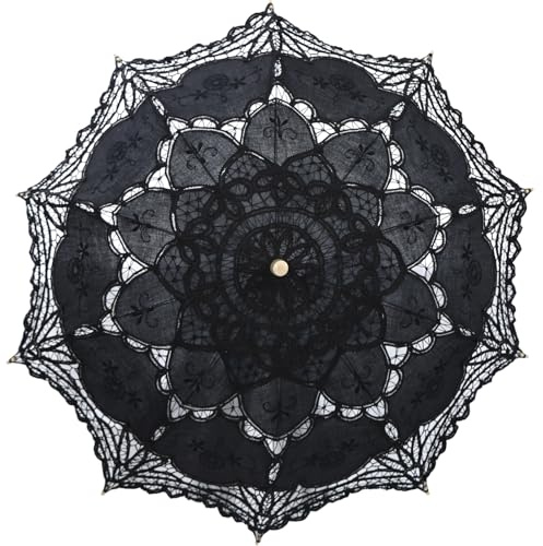 Bestage 30.7 Black Handmade Wedding Lace Parasol Umbrella,Bridal Decoration Dance Vintage Umbrella for Photo Tea Party Adult Size（1 PCS
