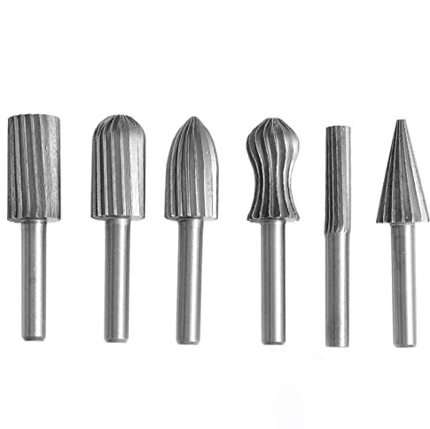 Rotary Burr Set - 6Pcs Wood Carving File Drill Bits, 6mm Round Shank Engraving Cutting Rasp Cutter for DIY Grinding Woodworking,Drilling,Carving