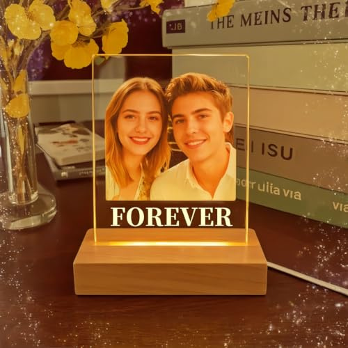Personalisierte Glas Lampe mit Foto – Einzigartiges Ein Geschenk für Frauen am Valentinstag und Weihnachtsjubiläum besondere Anlässe, Wohnkultur und Stimmungsbeleuchtung (Personalisierung 7)